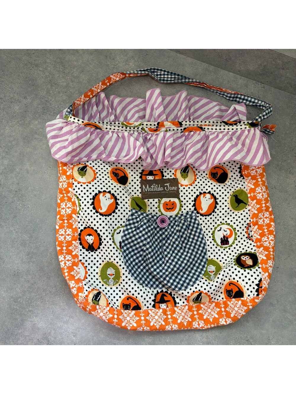 Matilda Jane Halloween Joey Bag Trick-or-Treat Tote Witch Ghost Pumpkin Cat Patc